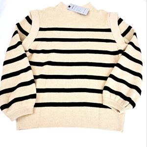 Loukeith Women's Long Sleeve knit Sweater Striped Loose Cream/Black Sz L